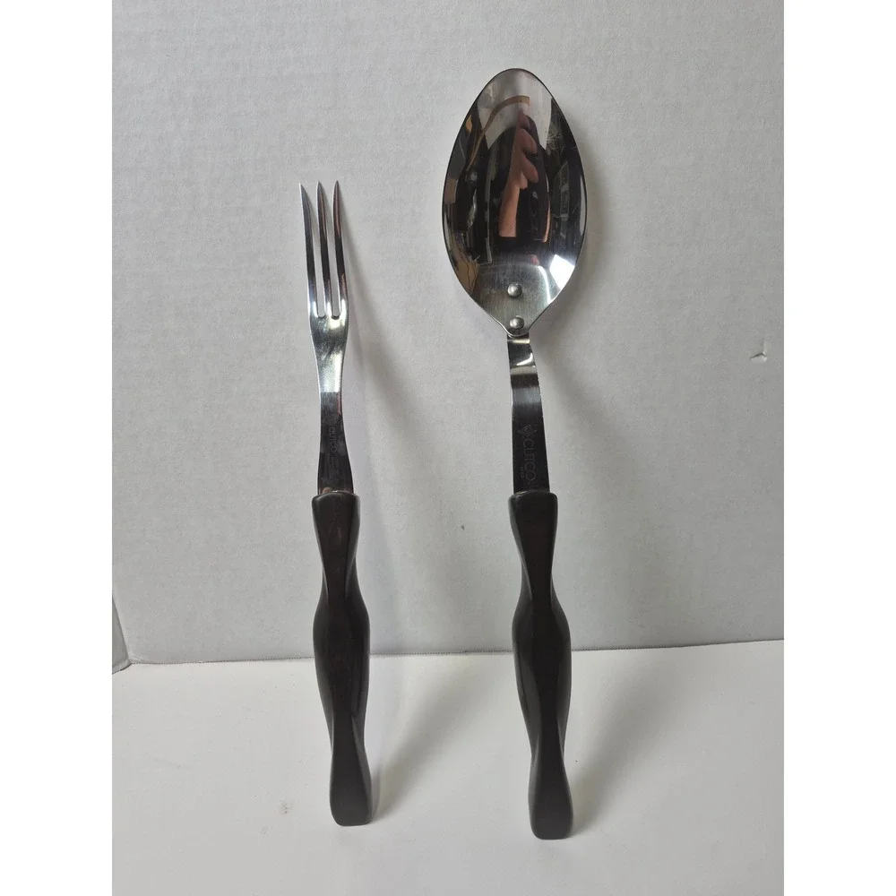 Cutco 1726 KD Serving Spoon and Fork Set Vintage Brown Classic Handle USA Made